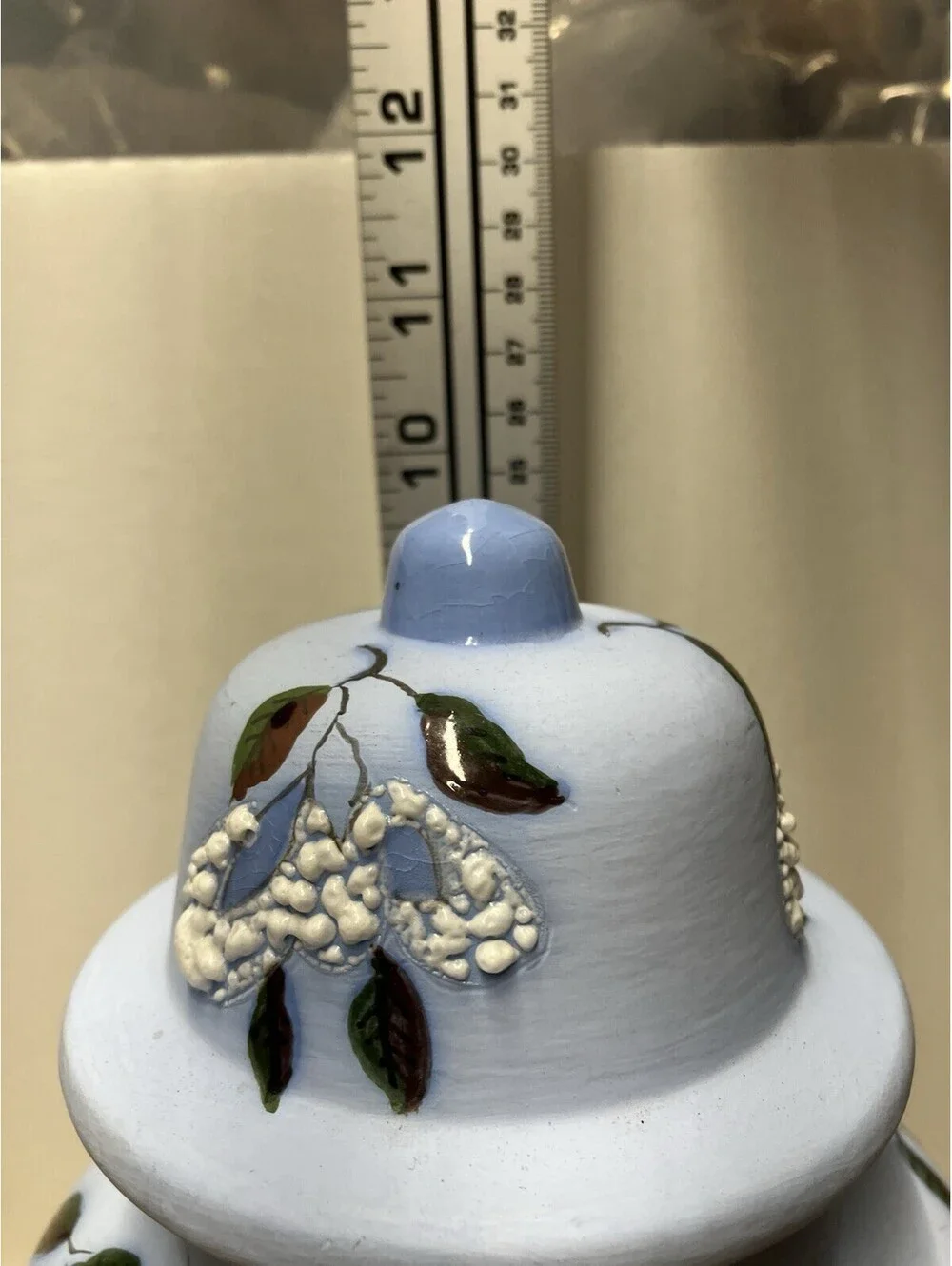 Handmade Sky Blue Ceramic Floral Ginger Jar with Lid